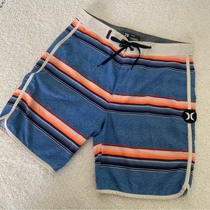 Hurley Swim Trunks Board Shorts Orange and Blue Stripe Size 28